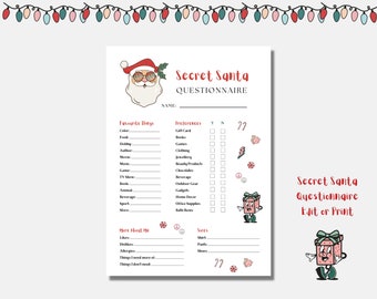 Retro Christmas Secret Santa Questionnaire for Gift Exchange (Printable)