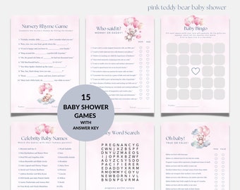 Teddy Bear Baby Shower Games Bundle, Teddy Bear Girl Printable Baby Shower Games Template,  We Can Bearly Wait Baby Shower Games Bundle
