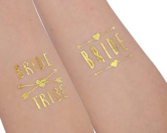 Bachelorette Party Gold Temporary Tattoos: Bride & Tribe, Set of 12