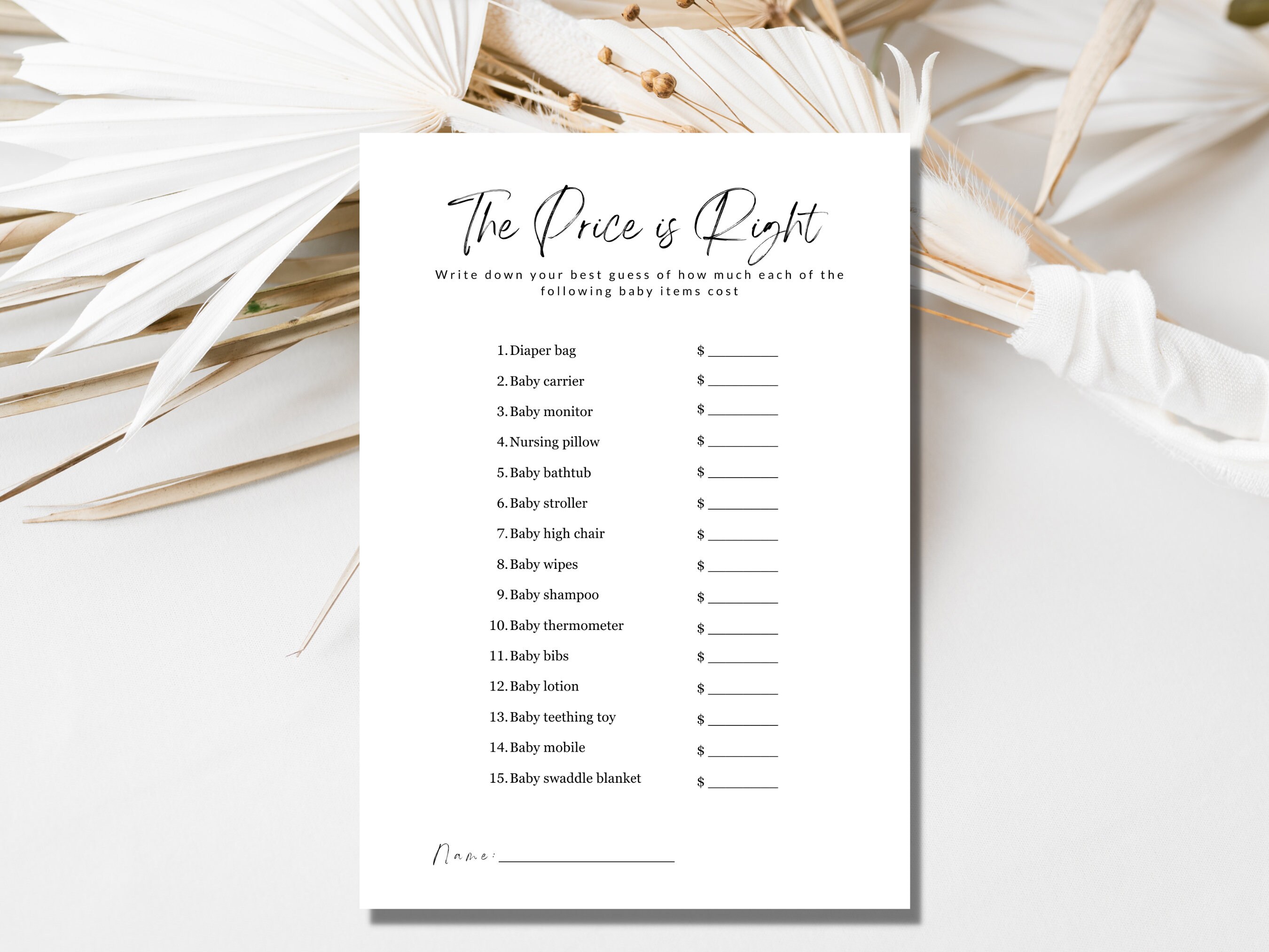 The Price is Right Baby Shower Game, Minimalist Baby Shower Game ...