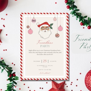 Friendsmas Invitation Template, Friendmas Holiday Party Christmas Party Invite, Retro Christmas Invitation Template, Digital Download