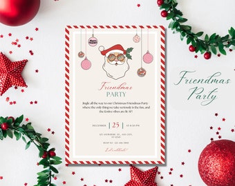 Retro Friendmas Party Invitation Template (Digital Download)