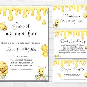 Sweet as Can Bee Baby Shower Invitation Bundle Template, Honey Bee Baby Shower Invite, Bee Baby Shower Invitation Template, Thank You Card