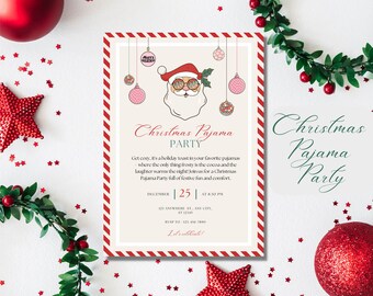 Retro Christmas Pajama Party Invitation Template (Digital Download)
