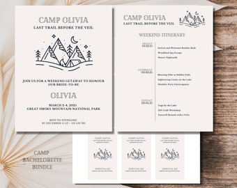 Camp Bachelorette Invitation & Itinerary Template: Mountain Adventure (Digital Download)