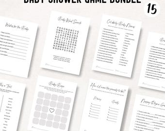 Minimalist Baby Shower Game Bundle: 15 Printable Games (Canva)
