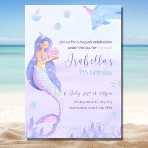 Mermaid Birthday Invitation Mermaid Dolphin Under The Sea Birthday Party Whimsical Mermaid Birthday Party Editable Invitation Template Canva