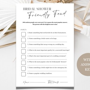 Bridal Shower Game Friendly Feud, Family Feud Bridal Shower Game, Minimalist Bridal Shower, Printable Bridal Shower Game Canva Template