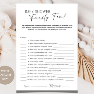 Family Feud Baby Shower Game, Family Feud Game for Baby Shower, Minimalist Baby Shower, Printable Baby Shower Game, Editable Canva Template