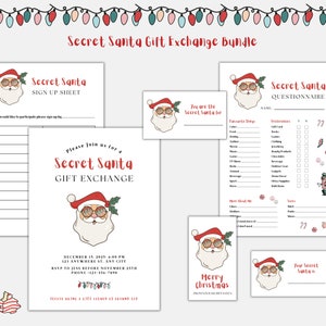 Secret Santa Bundle Template, Secret Santa Questionnaire, Printable Secret Santa Invite, Holiday Gift Exchange Party Bundle Groovy Christmas