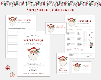 Secret Santa Party Bundle: Printable Invitation, Questionnaire (Digital Download)