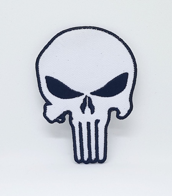 THE PUNISHER Black White Embroidered Iron On sew On Patch