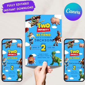 TWEE Infinity and Beyond bewerkbare verjaardagsuitnodiging Instant Download sjabloon Buzz Woody Jessie Party Toy Story gepersonaliseerde verjaardagskaart