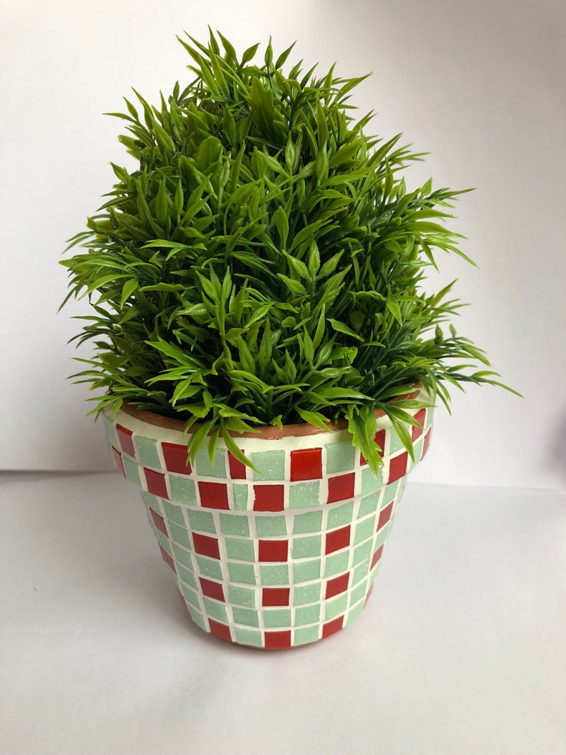 pastel green and red 11cm Glass Mosaic Plant Pot