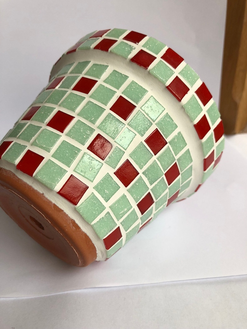 pastel green and red 11cm Glass Mosaic Plant Pot