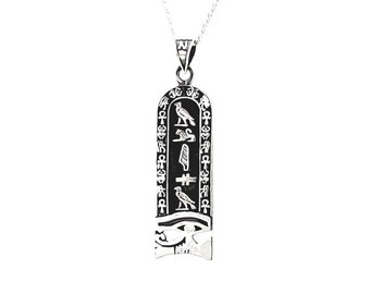 Horus Eye Sterling Silver Cartouche Necklace, Personalized Hieroglyphic Name