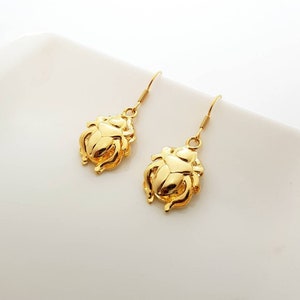 Gold Royal Scarab Earrings, Egyptian Scarab Beetle, 14k Gold Vermeil over Sterling Silver, Scarab Dangle Earrings, Scarab Jewelry.