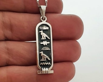 Egyptian Personalised Name Necklace, Sterling Silver Oxidized Cartouche Pendant, Egyptian Hieroglyphic Language, Cartouche Jewelry.