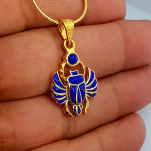 Lapis Scarab Necklace, Winged Scarab Pendant, Sterling Silver Scarab Necklace, Lapis Lazuli Pendant, Scarab Jewelry.