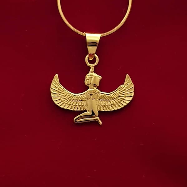 Goddess Ma'at Gold Necklace, 14k Gold Vermeil Over Sterling Silver, Winged Ma'a Pendant, Goddess Ma'at Pendant, Kneeling Ma'at Jewelry