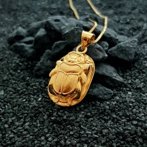 Large Double Side Scarab Necklace, 14k Gold Vermeil Over Sterling Silver Scarab Necklace, Egyptian Beetle Pendant, Scarab Jewelry
