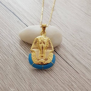 Tutankhamun-halsband i guld: Kung Tut-hänge i 14k vermeil sterlingsilver