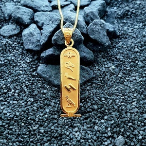 Personalised Gold Cartouche Necklace, Your Name Converted into Ancient Egyptian Hieroglyphic language, Gold Cartouche Jewelry.