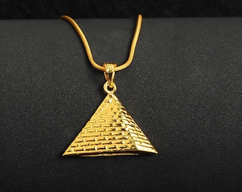 Large Gold Vermeil Pyramid Necklace, Sterling Silver Pendant