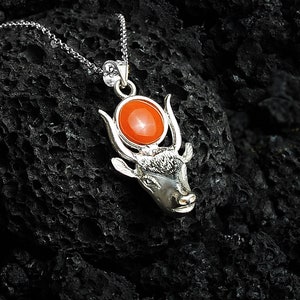 Hathor Goddess Cow Necklace, Sterling Silver Hathor Goddess Necklace, Goddess Hathor Pendant, Goddess Hathor Jewelry.
