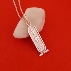 Double Side Cartouche Necklace, Your Name Converted into Ancient Egyptian Symbols, Sterling Silver Cartouche Jewelry.