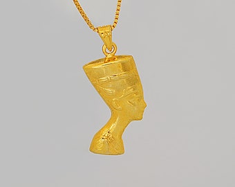 Gold Nefertiti Necklace: 14k Vermeil Sterling Silver Pendant