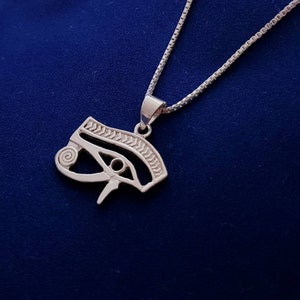 Large Horus Eye Necklace, Sterling Silver Eye of Horus Pendant, Egyptian Eye of Ra Necklace, Silver Eye Jewelry