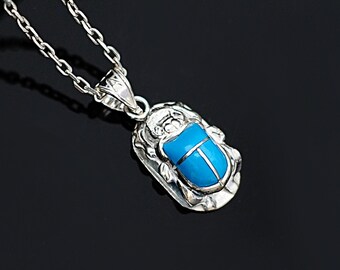 Small Egyptian Scarab Necklace Sterling Silver and Blue Enamel Scarab Necklace Scarab Beetle Pendant Scarab Jewelry Etsy
