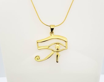 14k Gold Vermeil Eye of Horus Necklace: Sterling Silver Egyptian Pendant
