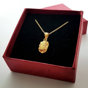 18k Solid Gold Scarab Necklace, Double Side Scarab Pendant, Real Gold Scarab Jewelry