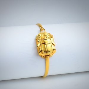 Gold Scarab Bracelet, 14k Gold Vermeil Over Sterling Silver Scarab Bangle Bracelet, Egyptian Beetle Bangle, Scarab Jewelry.