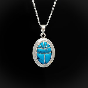 Medium Turquoise Scarab Necklace, Sterling Silver Scarab Pendant, Egyptian Scarab Beetle Pendant, Royal Scarab Jewelry, Scarab Amulet