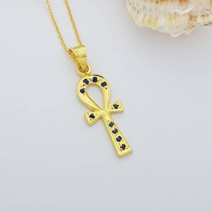 Mediun Gold Ankh Necklace, 14k Gold Vermeil Over Sterling Silver, Ankh Pendant, Unique Egyptian Ankh Jewelry.
