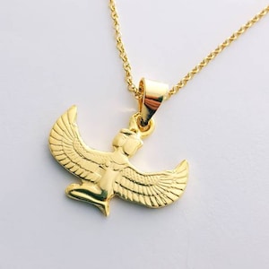 Large Goddess Ma&#39;at Necklace, 14k Gold Vermeil over Sterling Silver, Ma&#39;at Pendant, Egyptian Gold Ma&#39;at Jewelry