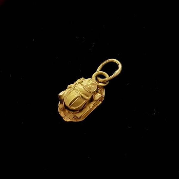 18k Solid Gold Scarab Hanger, Dubbelzijdig Scarab, Oude Egyptische Revival, Scarab Beetle, Gold Scarab Sieraden