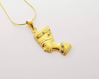 Gold Vermeil Queen Nefertiti Necklace, Sterling Silver Egyptian Pendant