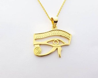 Small Eye of Horus Necklace: 14k Gold Vermeil Sterling Silver, Egyptian Amulet