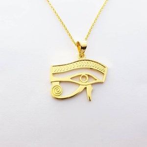 Collana in oro piccolo occhio di Horus, collana in oro vermeil 14k su collana in argento sterling, gioielli egiziani