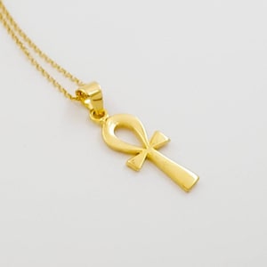Medium Ankh Necklace, 14k Gold Vermeil Over Sterling Silver, Egyptian Key of Life Pendant, Ankh of Ra, Ankh Jewelry.