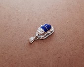 Egyptian Scarab Necklace, Sterling Silver with Lapis Blue Enamel Scarab Pendant, Scarab Beetle Necklace, Silver Scarab Jewelry