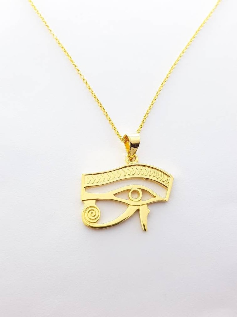 14k Gold Vermeil Over Sterling Silver Eye Necklace Medium Eye of Horus Gold Necklace Egyptian Jewelry