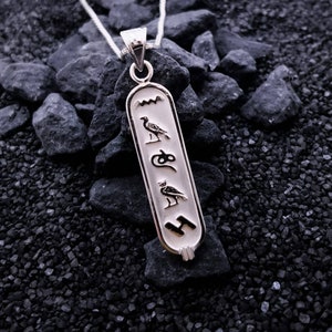 Doublesided Cartouche Necklace, Your Names in Ancient Egyptian Hieroglyphic and English Language, Personalised Cartouche Jewelry.
