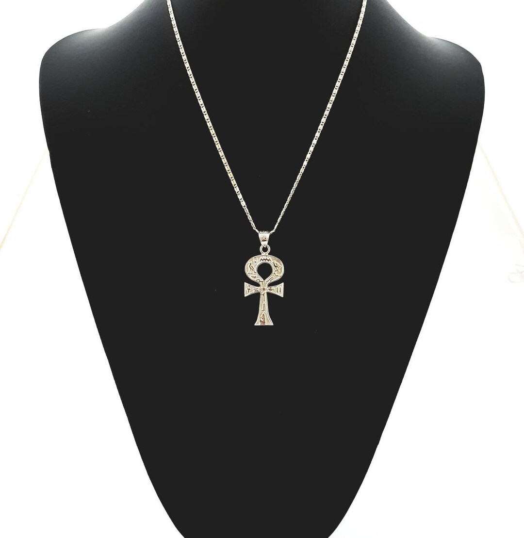 Heiroglaphic Ankh Necklace Sterling Silver Ankh Necklace Key Etsy