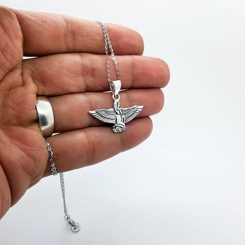 Sterling Silver Winged Isis Isis Pendant,Kneeling Isis jewelry Egyptian Goddess Necklace Medium Goddess Isis Necklace