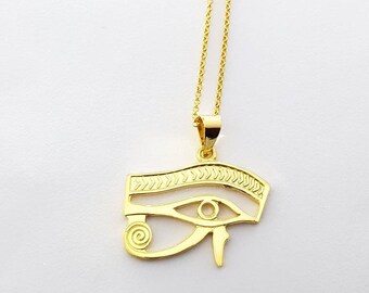 14k Gold Vermeil Eye of Horus Necklace: Sterling Silver Egyptian Jewelry